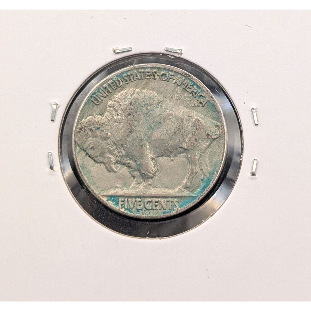 1935 S Buffalo Nickel San Francisco Mint Blue PVC Toned Vintage 5 Cent Coin